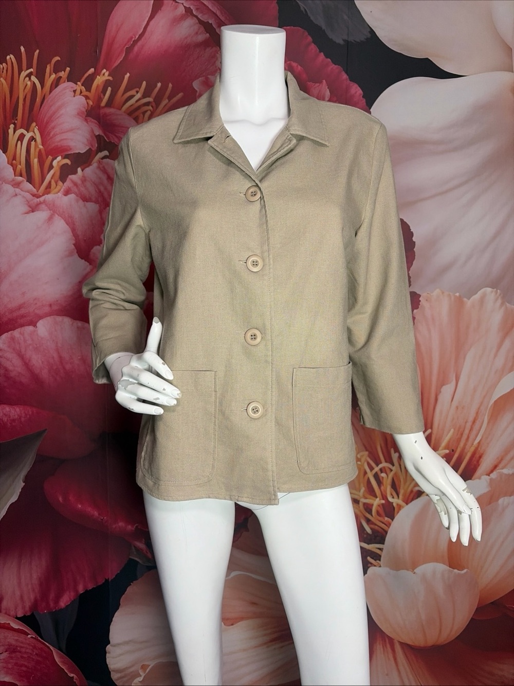 Chadwick’s Women’s Linen Cotton Shirt Jacket Brown Long Sleeve Button Front